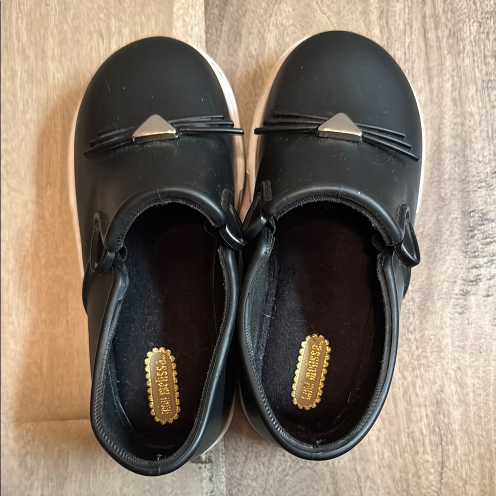 Mini Melissa Black Kids Shoes with Cat Design